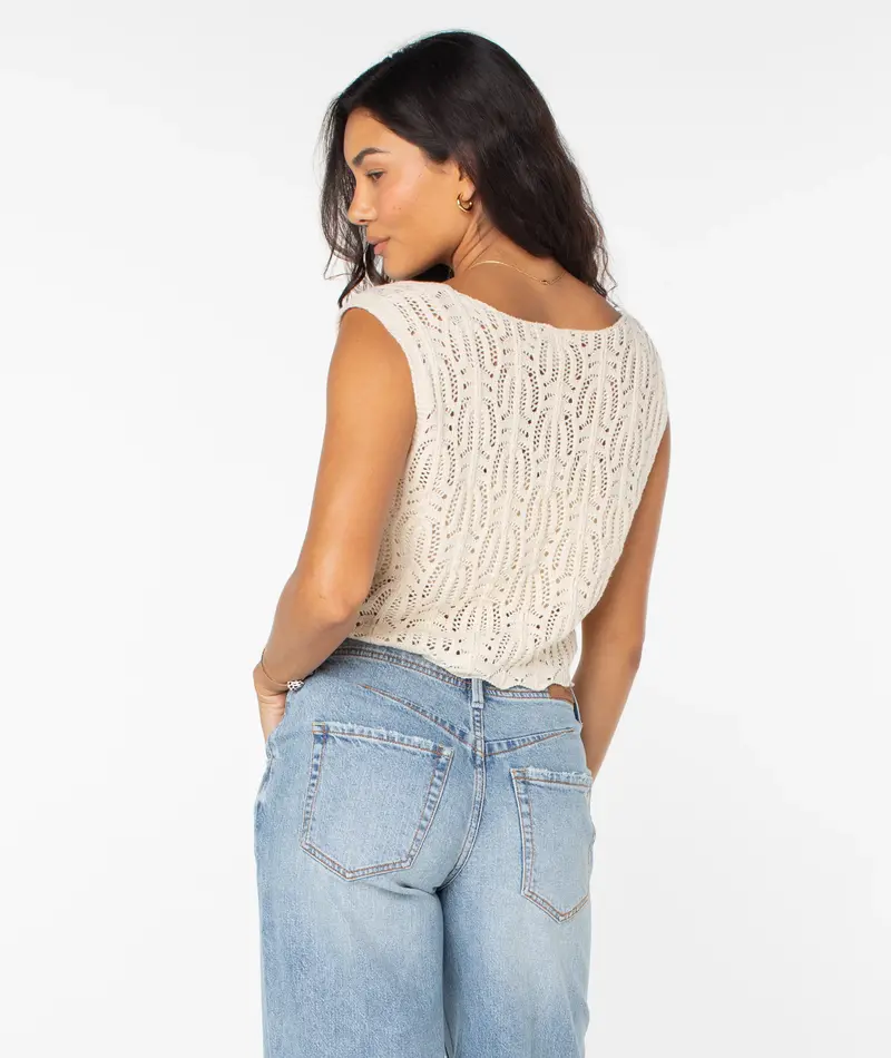 Roxy BEACH BOUND CROCHET VEST SWEATER TANK PARCHMENT