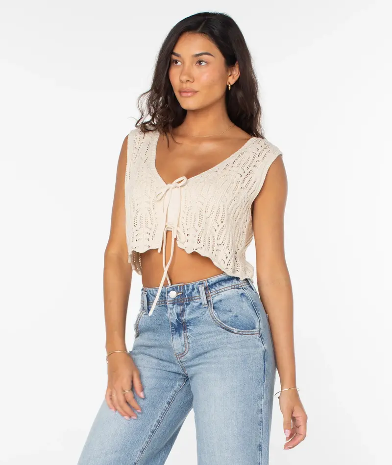 Roxy BEACH BOUND CROCHET VEST SWEATER TANK PARCHMENT