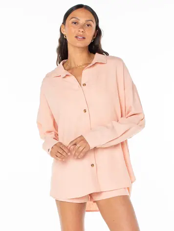 Roxy MORNING TIME LS BUTTON UP ROSE CLOUD SOLID
