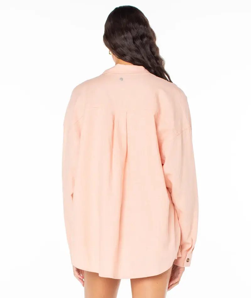 Roxy MORNING TIME LS BUTTON UP ROSE CLOUD SOLID