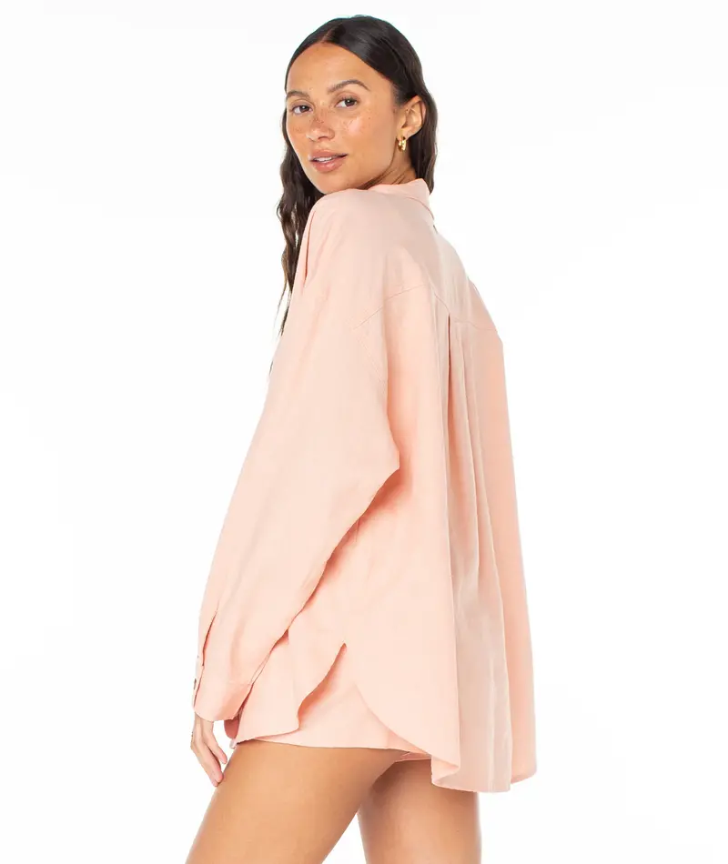 Roxy MORNING TIME LS BUTTON UP ROSE CLOUD SOLID