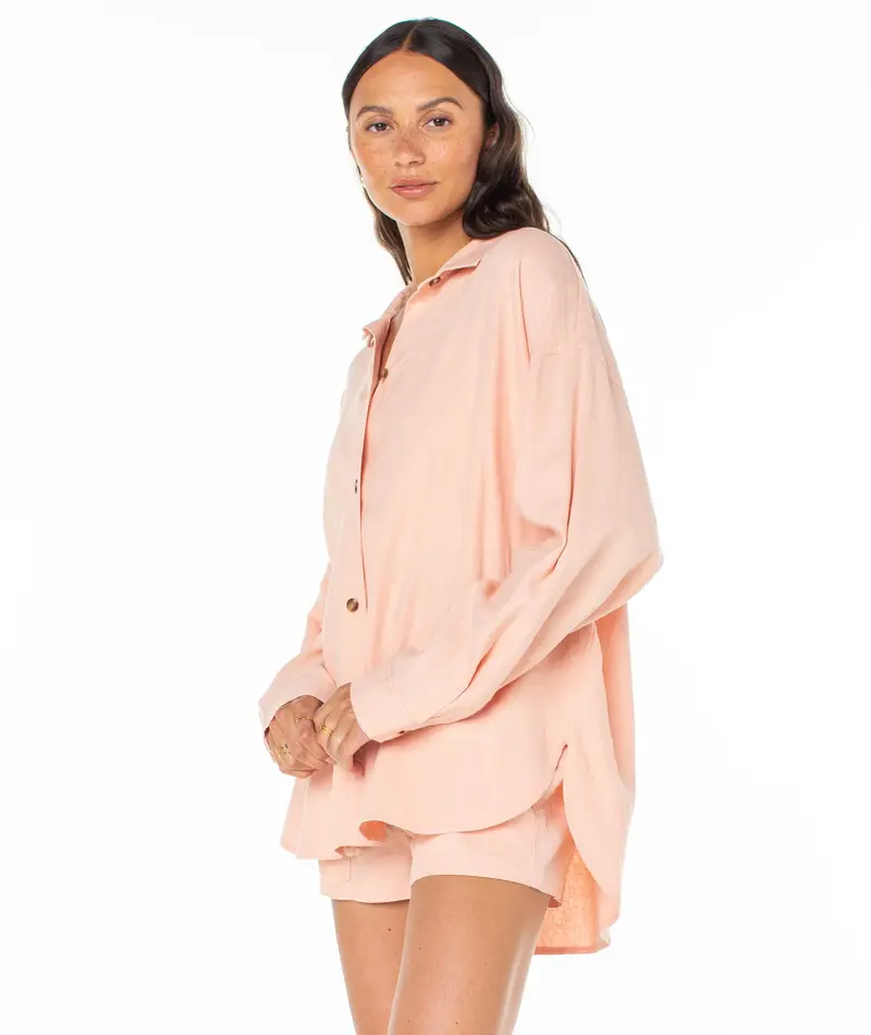 Roxy MORNING TIME LS BUTTON UP ROSE CLOUD SOLID