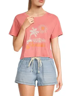 Roxy PARAISO CROPPED GRAPHIC T-SHIRT SUGAR CORAL SOLID