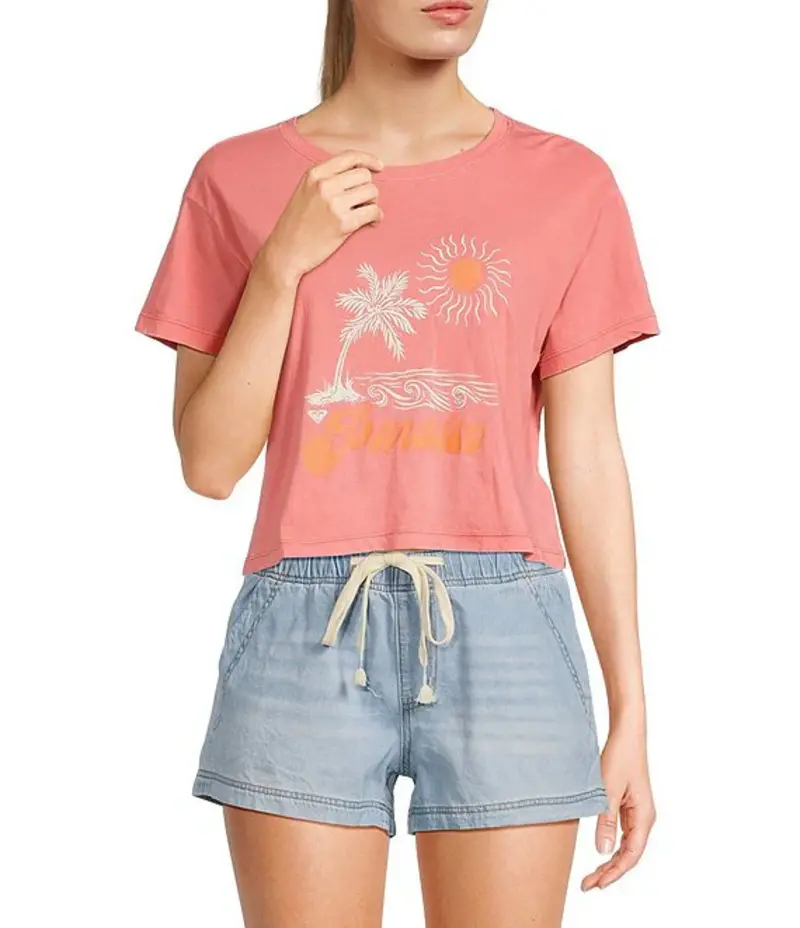 Roxy PARAISO CROPPED GRAPHIC T-SHIRT SUGAR CORAL SOLID