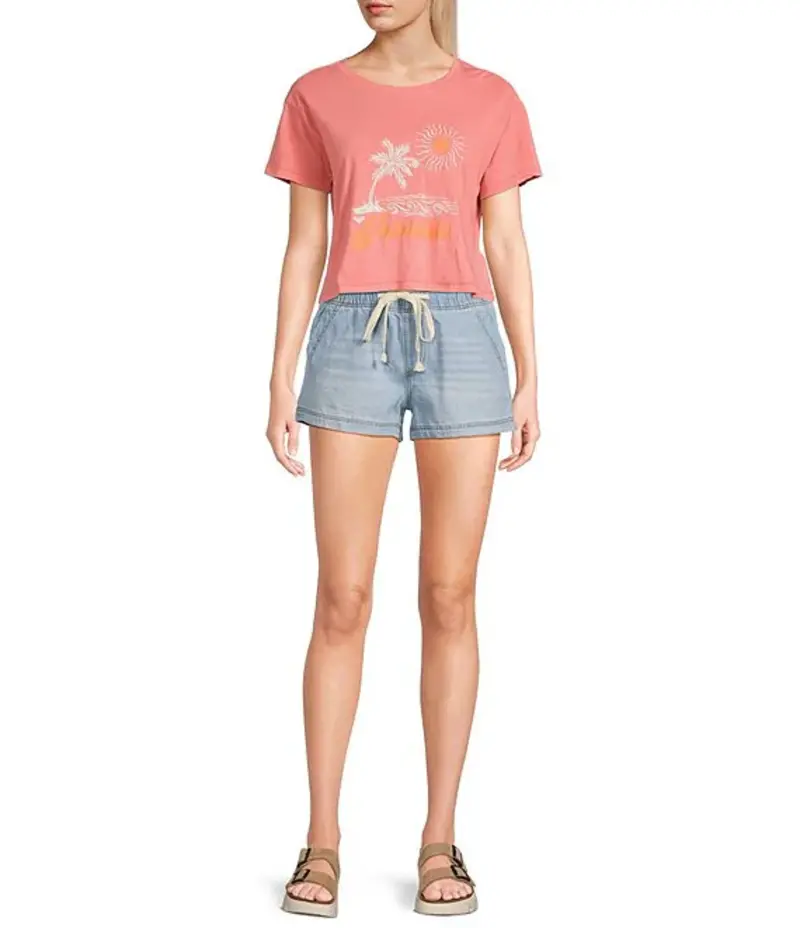 Roxy PARAISO CROPPED GRAPHIC T-SHIRT SUGAR CORAL SOLID