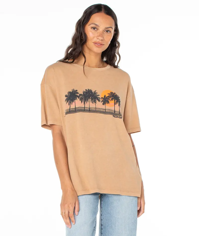 Roxy PALM STRIPE TEE PRALINE SOL STAMP EMBY