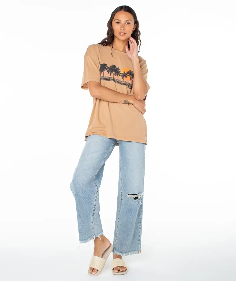 Roxy PALM STRIPE TEE PRALINE SOL STAMP EMBY
