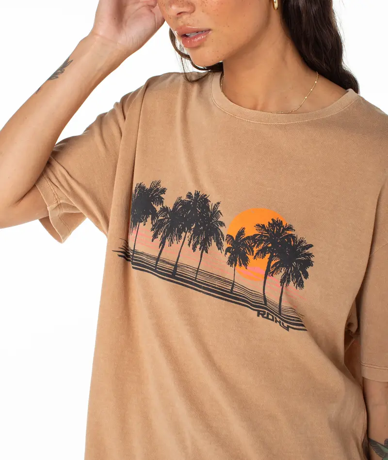 Roxy PALM STRIPE TEE PRALINE SOL STAMP EMBY