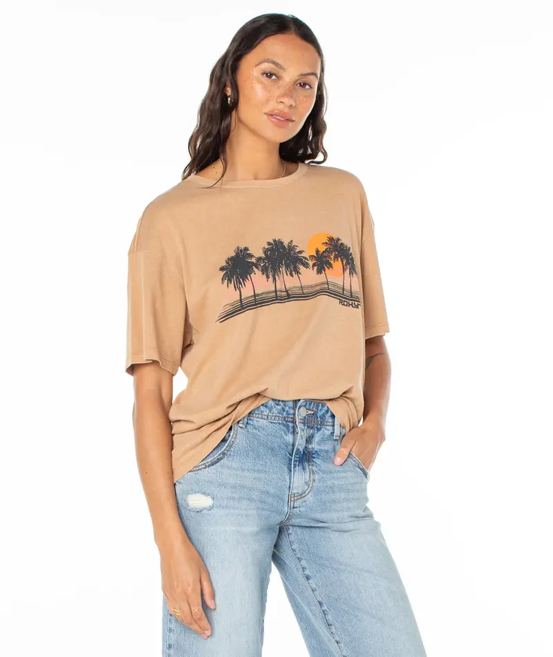 Roxy PALM STRIPE TEE PRALINE SOL STAMP EMBY