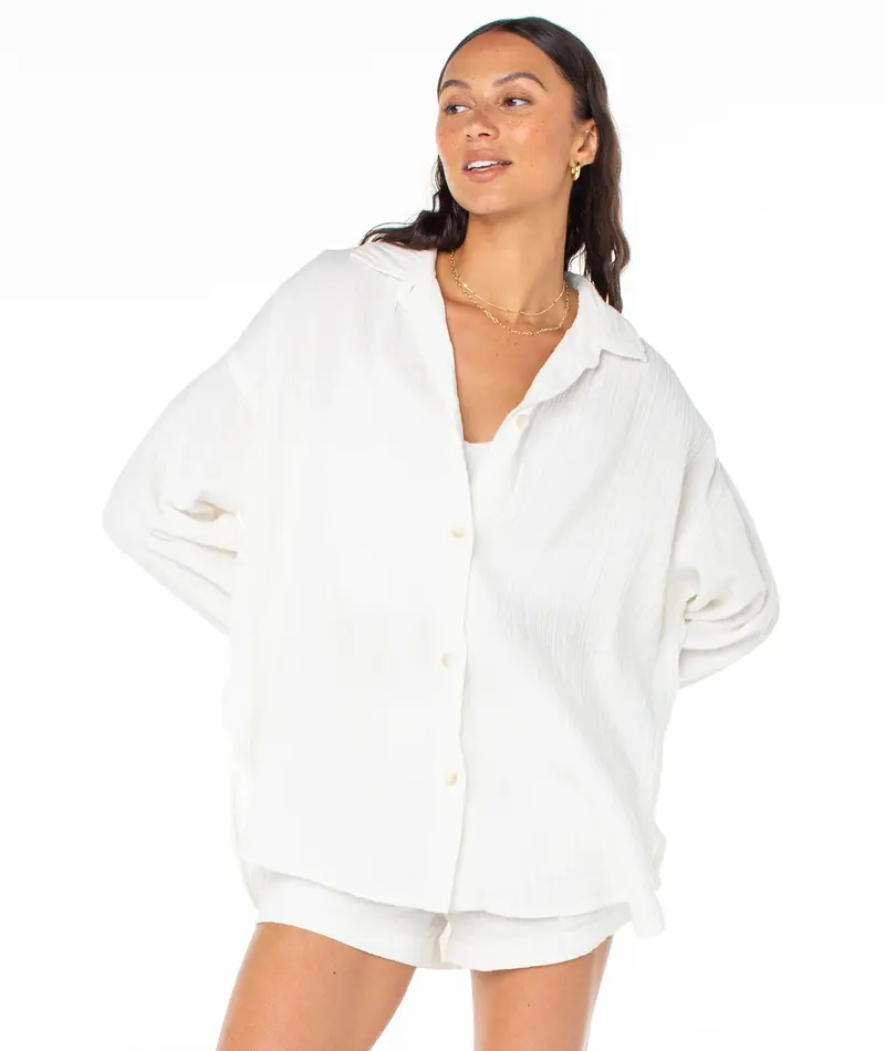 Roxy MORNING TIME LS BUTTON UP EGRET