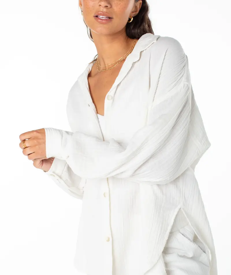 Roxy MORNING TIME LS BUTTON UP EGRET