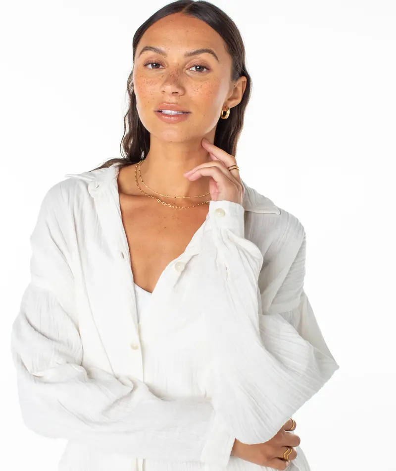 Roxy MORNING TIME LS BUTTON UP EGRET