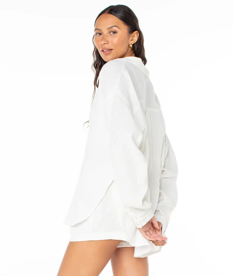 Roxy MORNING TIME LS BUTTON UP EGRET