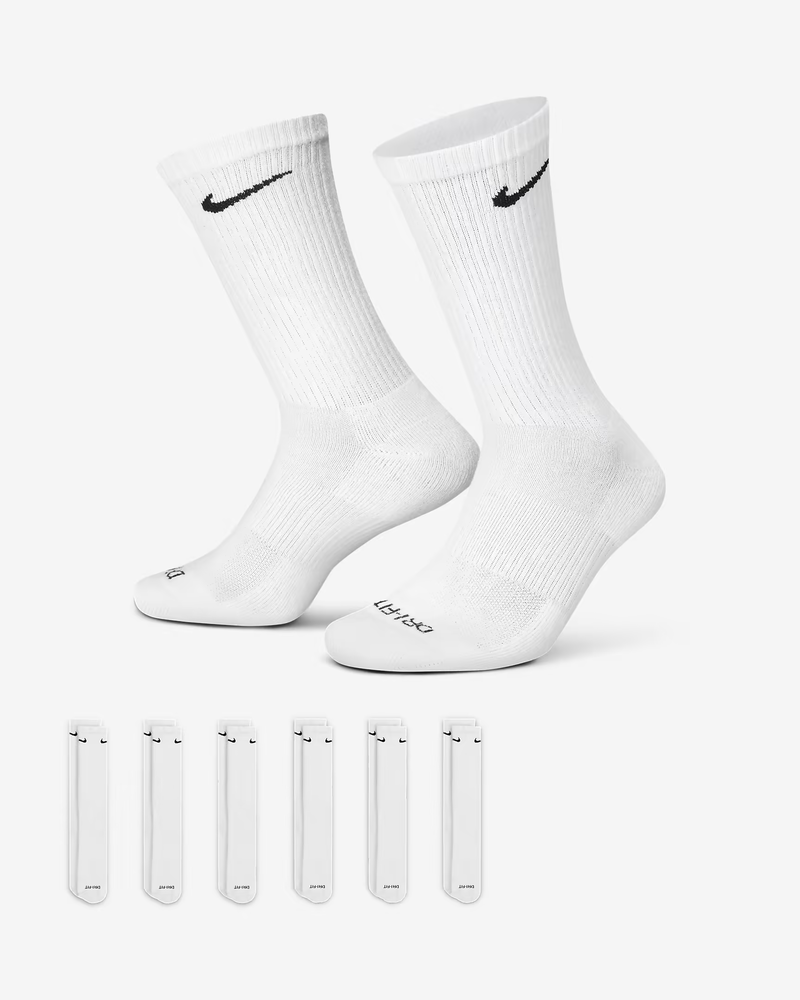 Nike EVERYDAY PLUS CUSHIONED CREW SOCKS 6PK WHITE/BLACK