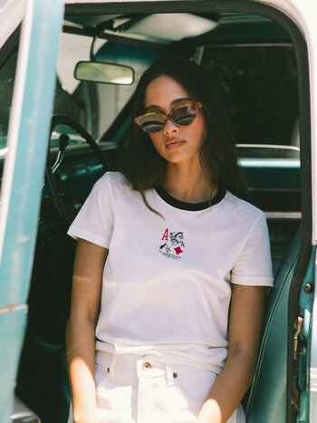 Brixton WOMEN'S ACES FITTED CREW T-SHIRT OFF WHITE/BLACK