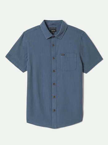 Brixton HOMMES CHARTER ORGANIC COTTON LINEN BLEND S/S SHIRT AZURE BLUE