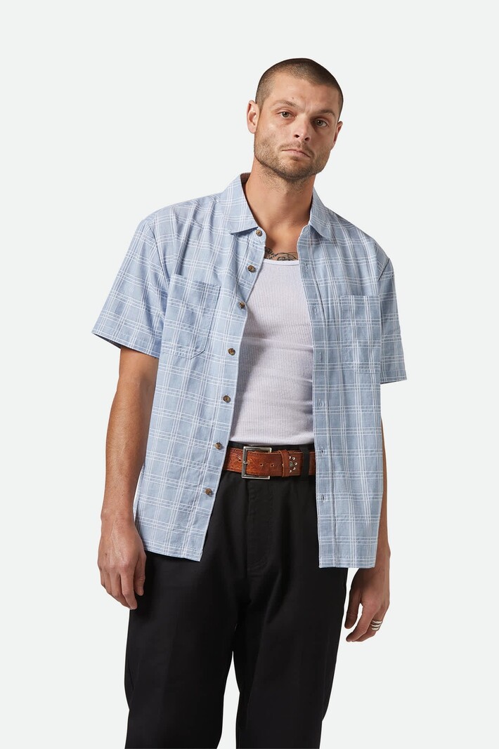 Brixton MEN'S CRU OXFORD PLAID RELAXED S/S SHIRT