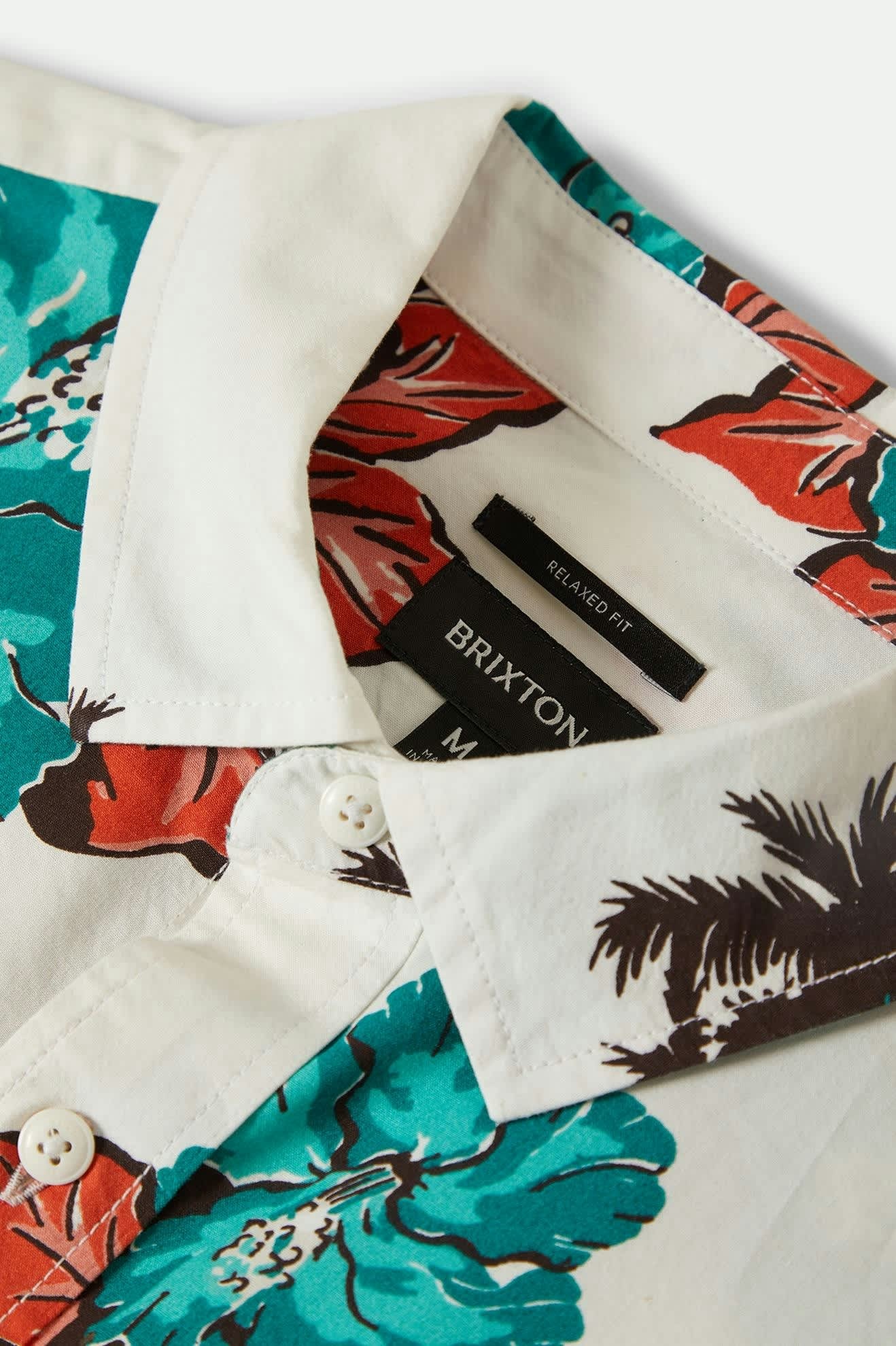 Brixton HOMMES CRU PRINT RELAXED S/S SHIRT OFF WHITE/AQUATIC GREEN FLORAL