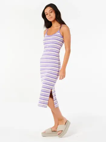 RIP CURL FEMMES BOBBI STRIPE MIDI DRESS WHITE/PURPLE
