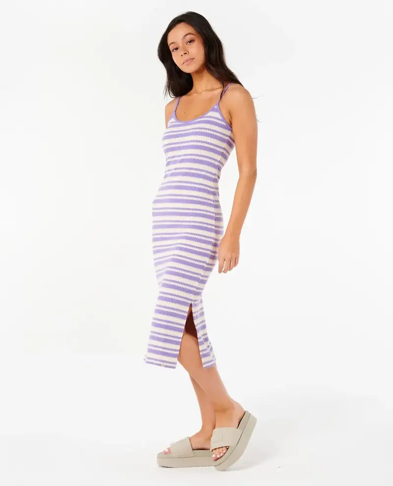 RIP CURL FEMMES BOBBI STRIPE MIDI DRESS WHITE/PURPLE