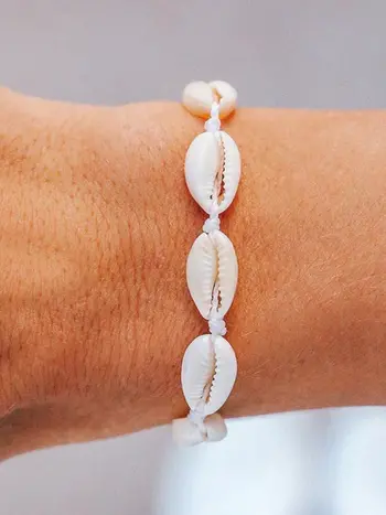 Puravida BRACELET KNOTTED COWRIES BLANC