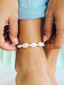 Puravida KNOTTED COWRIES ANKLET WHITE