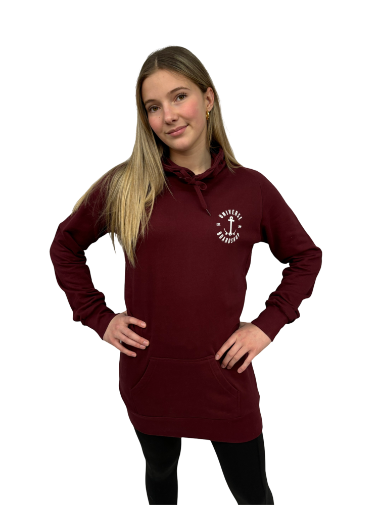 Universe Boardshop WOMEN'S ANCRE LONG PULLOVER HOODIE BURGUNDY/WHITE