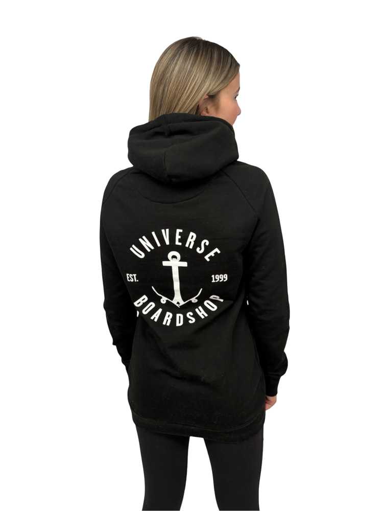 Universe Boardshop FEMMES ANCRE LONG PULLOVER HOODIE BLACK/WHITE
