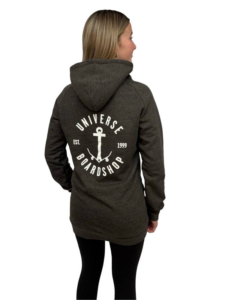 Universe Boardshop FEMMES ANCRE LONG PULLOVER HOODIE CHARCOAL HEATHER/WHITE