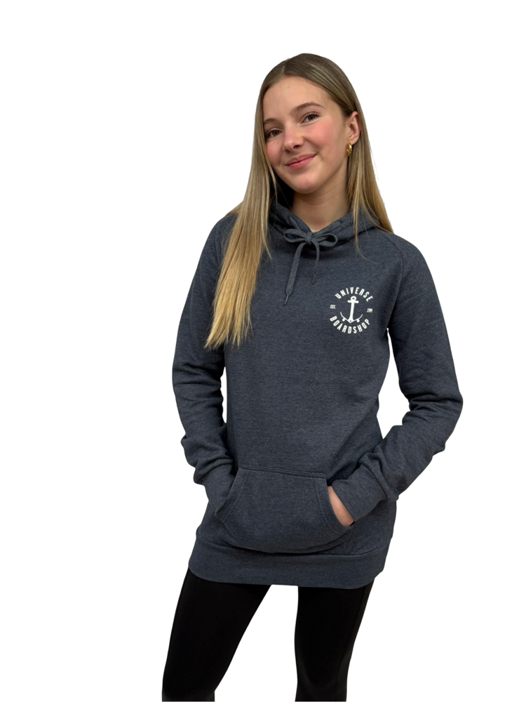 Universe Boardshop WOMEN'S ANCRE LONG PULLOVER HOODIE NAVY HEATHER/WHITE