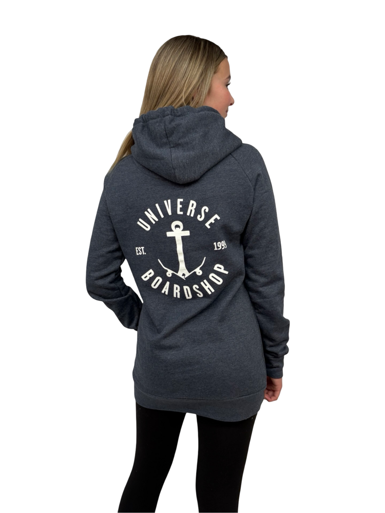 Universe Boardshop FEMMES ANCRE LONG PULLOVER HOODIE NAVY HEATHER/WHITE
