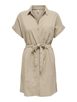 Only ROBE CHEMISE À MANCHES COURTES EN LIN JAKIRI PTM HUMUS