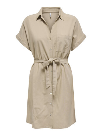 Only JAKIRI LINEN S/S SHIRT DRESS PTM HUMUS