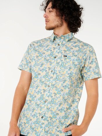 RIP CURL MEN'S FUN TIMES DITSY SHORT SLEEVE SHIRT BLUESTONE