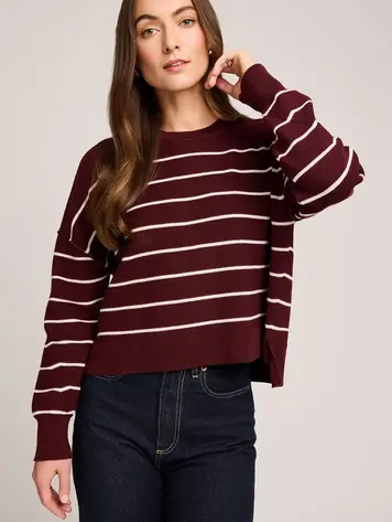 Gentle fawn WOMEN'S ECHO PULLOVER SWEATER MERLOT STRIPE