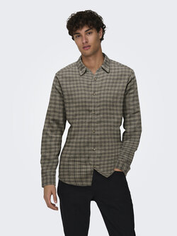Only & Sons GUDMUND CHECK LS SHIRT WALNUT/JET BLACK