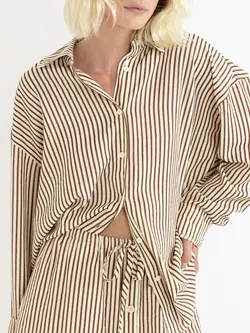 Rhythm FEMMES COVE STRIPE OVERSIZED LONG SLEEVE SHIRT NATURAL