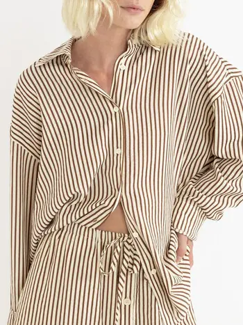 Rhythm WOMEN'S COVE STRIPE OVERSIZED LONG SLEEVE SHIRT NATURAL