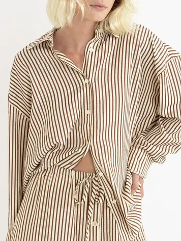 Rhythm WOMEN'S COVE STRIPE OVERSIZED LONG SLEEVE SHIRT NATURAL