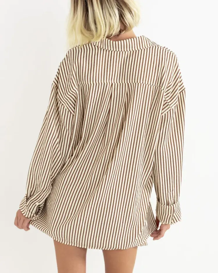 Rhythm WOMEN'S COVE STRIPE OVERSIZED LONG SLEEVE SHIRT