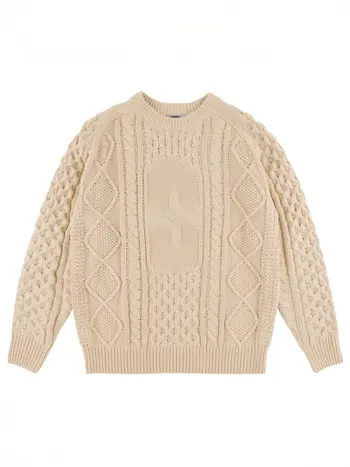 Souvenir MEN'S ENGINEERED CABLE KNIT SWEATER OATMEAL