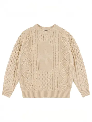 Souvenir MEN'S ENGINEERED CABLE KNIT SWEATER OATMEAL