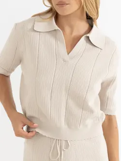 Rhythm WOMEN'S ROSELLA KNIT POLO NATURAL