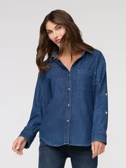 Du/er FEMMES PERFORMANCE DENIM LITE RELAXED BUTTON DOWN MEDIUM STONE