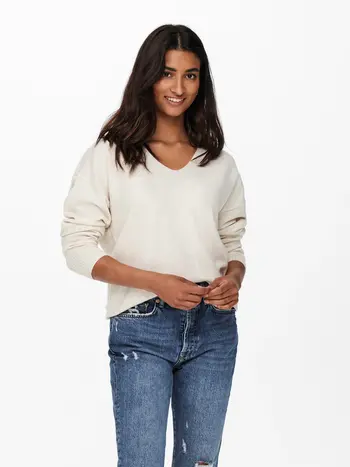 Only RICA LIFE V-NECK KNITTED PULLOVER BIRCH/W MELANGE
