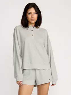 Volcom FEMMES LIVED IN FLEECE HENLEY HEATHER GREY