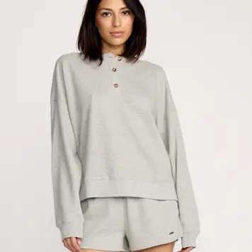 Volcom WOMEN'S LIVED IN FLEECE HENLEY HEATHER GREY