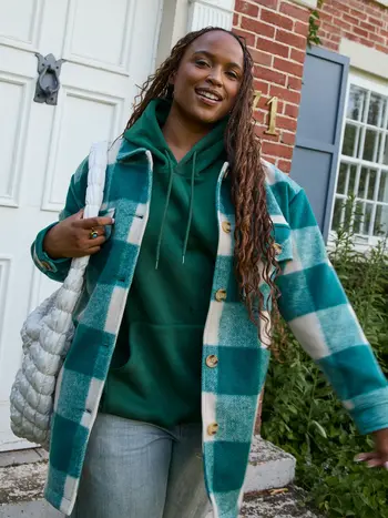 NANA THE BRAND ANNABELLE LS OVERSHIRT GREEN/TAN PLAID