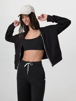 Vuori WOMEN'S HALO MODERN FULL ZIP HOODIE SOLID BLACK