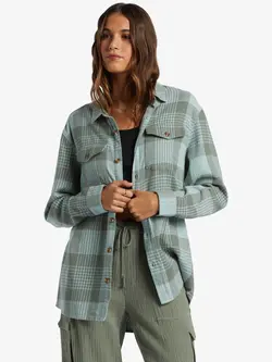 Roxy WOMEN'S LET IT GO FLANNEL LS SHIRT BLUE SURF HALLO PLAID